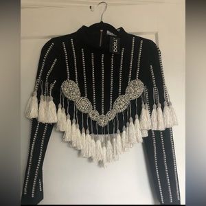 Crop pearl fringe top. BRAND NEW